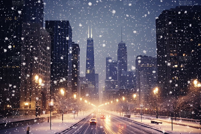 城市雪景静谧下雪的都市原画