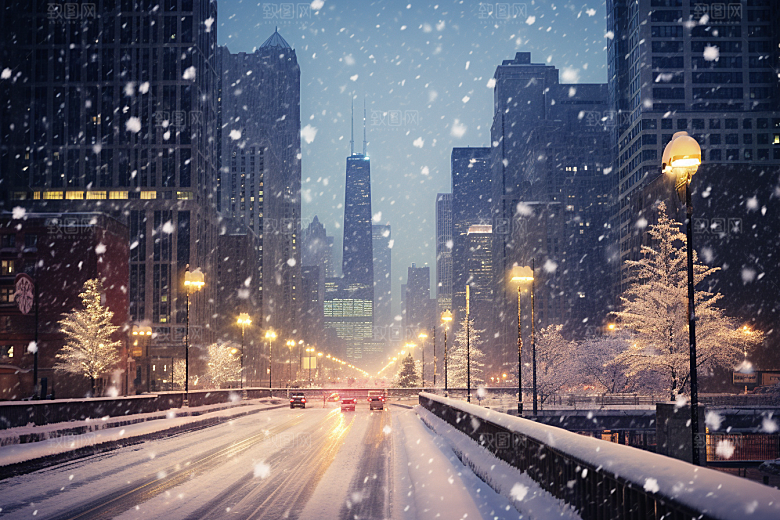 城市雪景下雪的都市雪夜原画