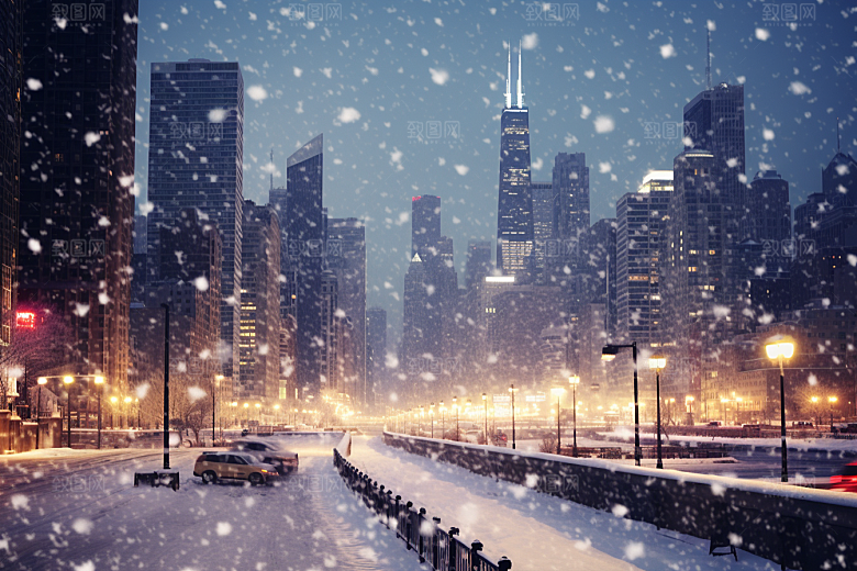城市雪景下雪的都市高清原画