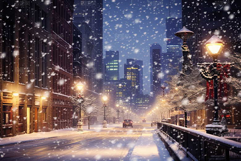 城市雪景下雪的都市建筑原画