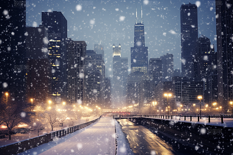 城市雪景下雪的都市安静原画