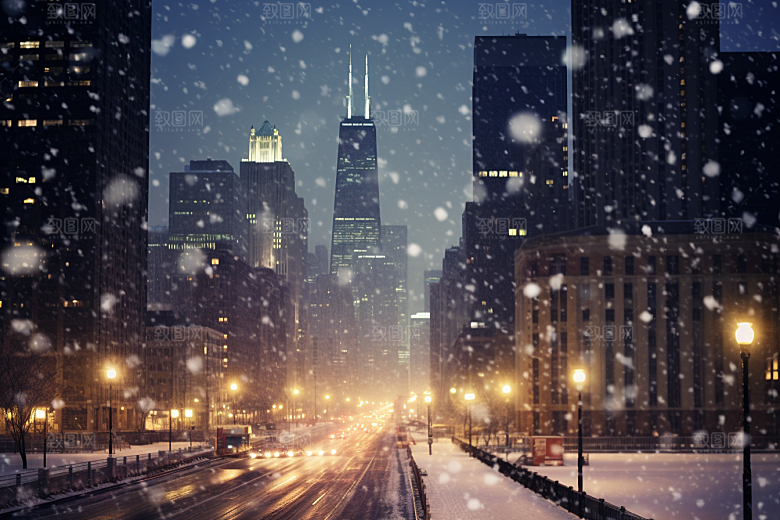 城市雪景下雪的都市高清原画