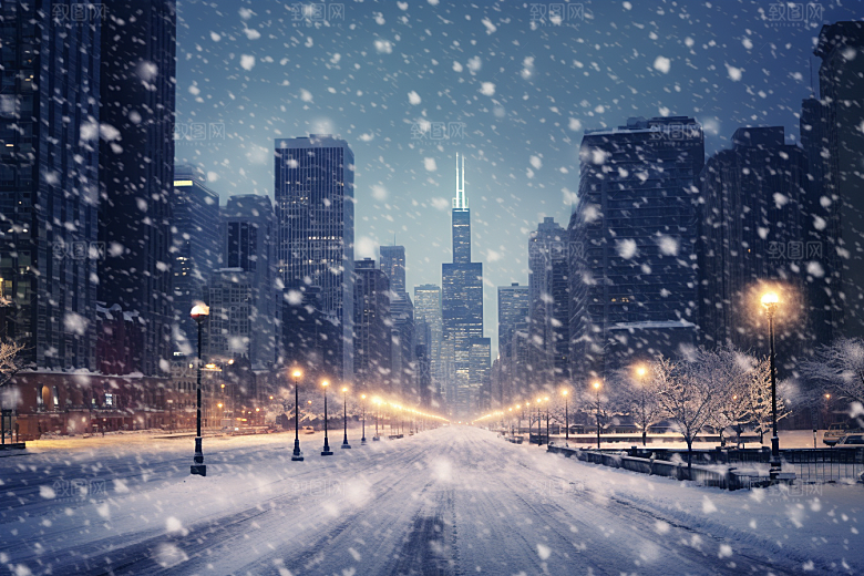 城市雪景安静静谧原画