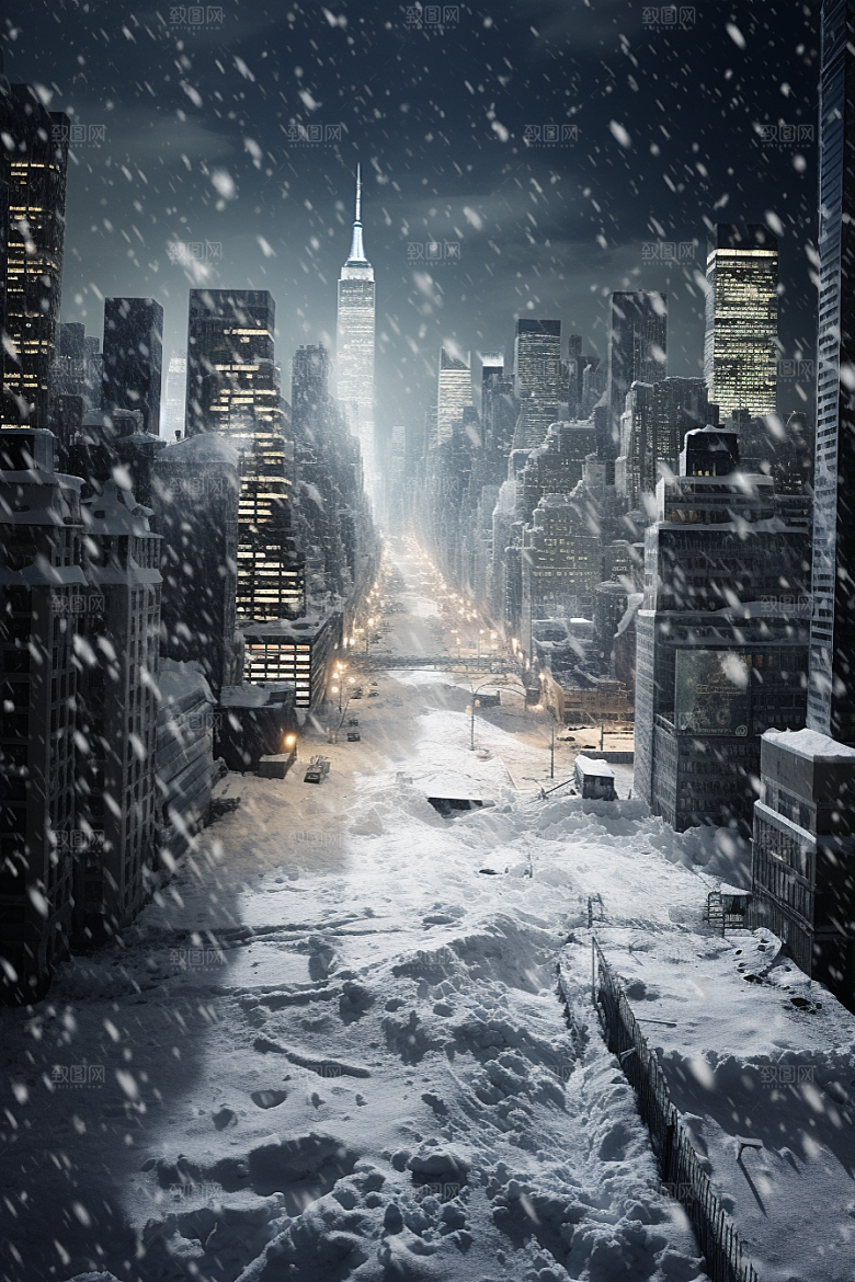 城市雪景建筑雪夜原画
