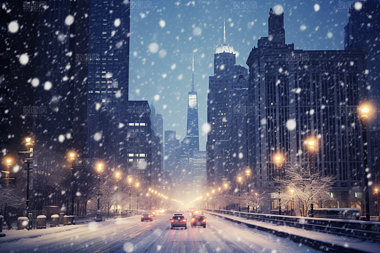 城市雪景静谧下雪的都市原画