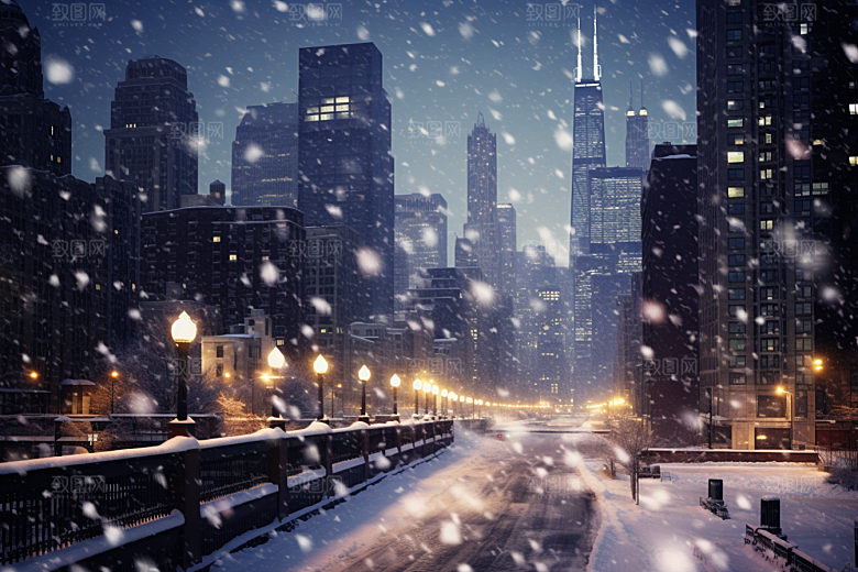 城市雪景下雪的都市雪夜原画
