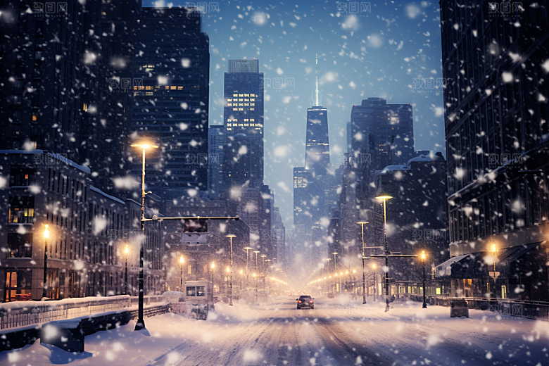 城市雪景高清静谧原画