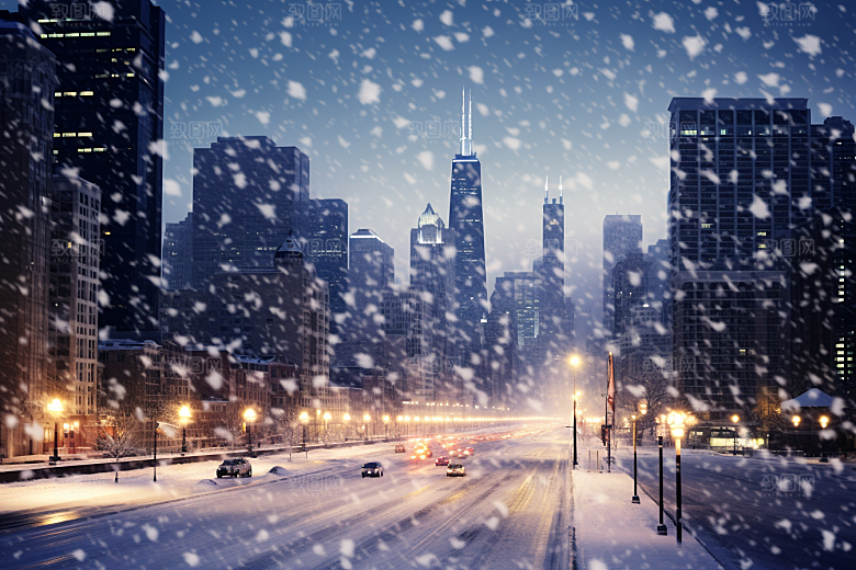 城市雪景下雪的都市高清原画