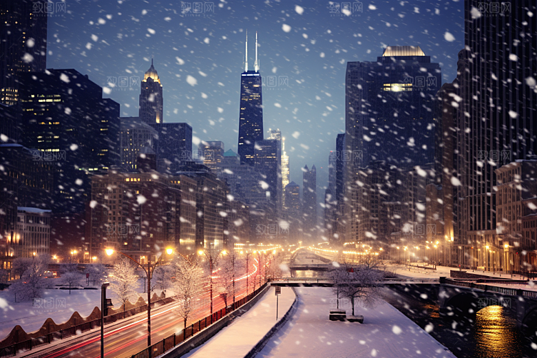 城市雪景安静雪夜原画