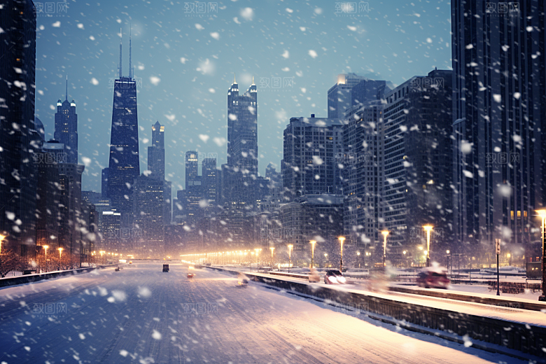城市雪景安静下雪的都市原画