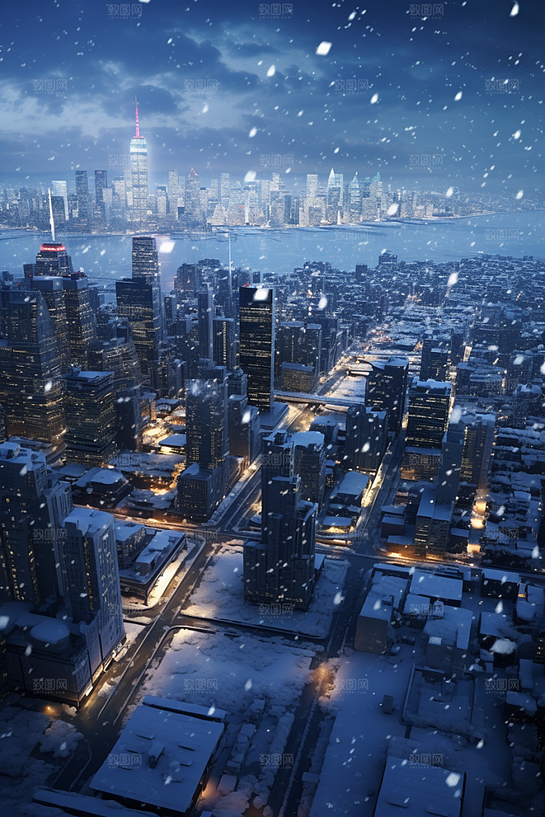 城市雪景下雪的都市静谧原画