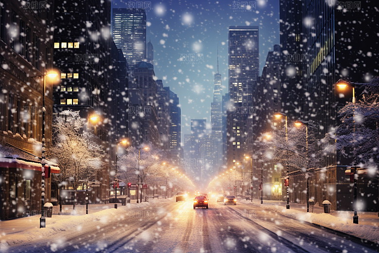城市雪景安静静谧原画