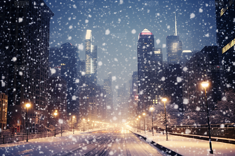 城市雪景下雪的都市雪夜原画