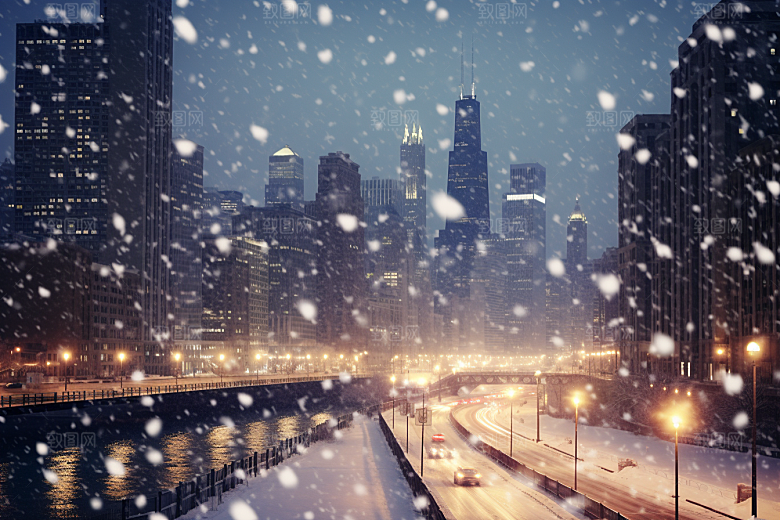 城市雪景安静下雪的都市原画