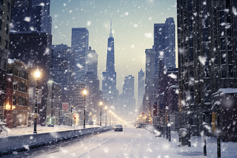 城市雪景城市街道静谧原画