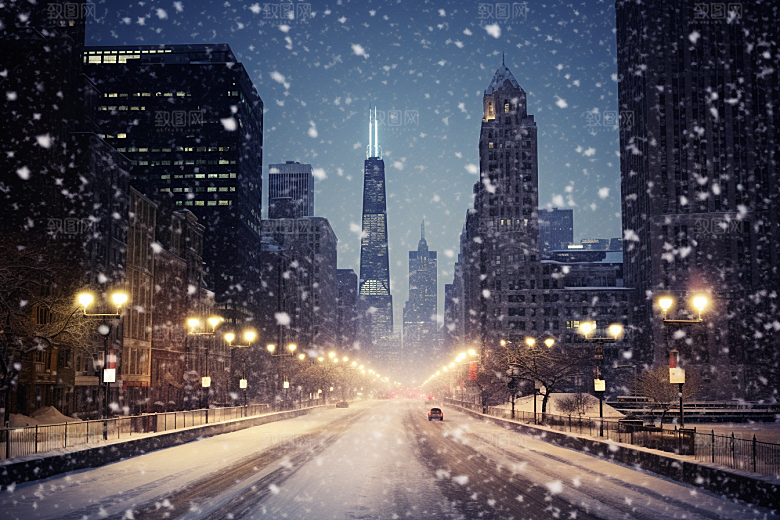 城市雪景雪夜安静原画