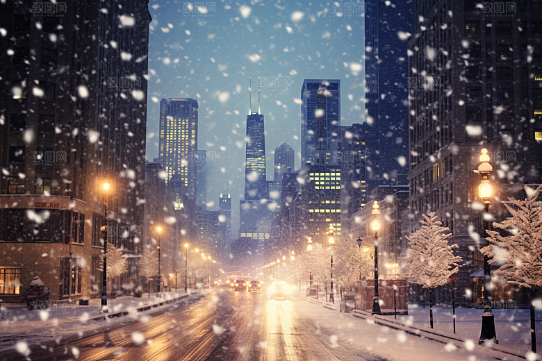 城市雪景建筑城市街道原画