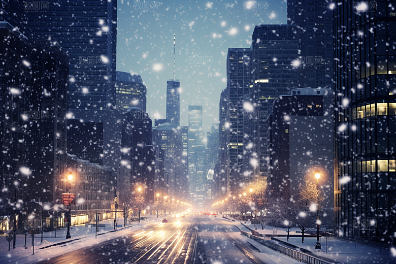 城市雪景下雪的都市高清原画