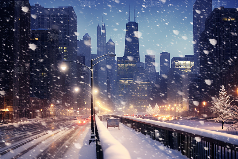 城市雪景城市街道高清原画