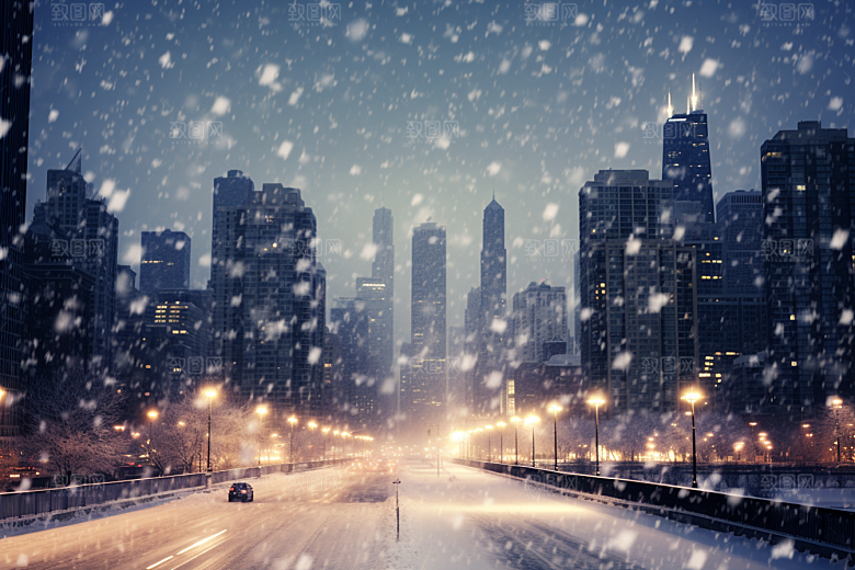 城市雪景下雪的都市高清原画