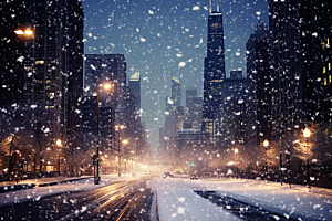城市雪景雪夜建筑原画