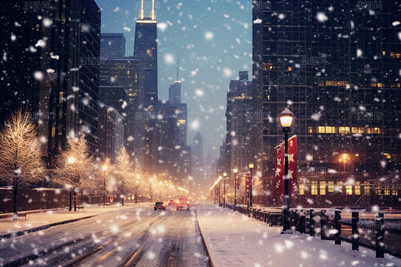 城市雪景下雪的都市静谧原画