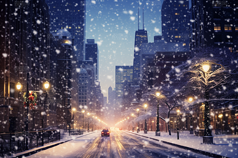 城市雪景安静城市街道原画