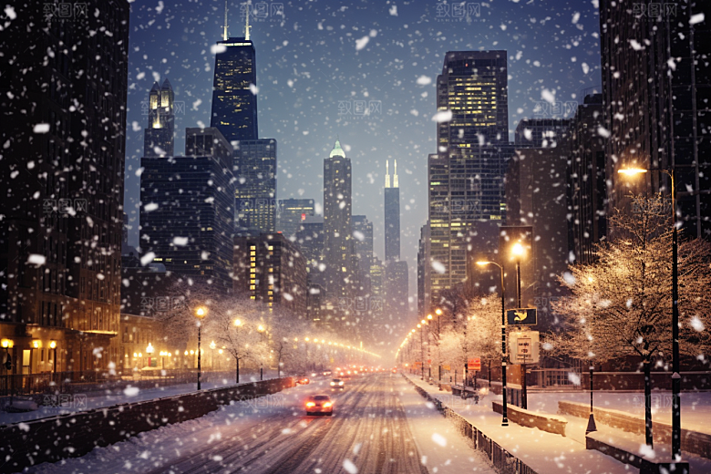 城市雪景高清静谧原画