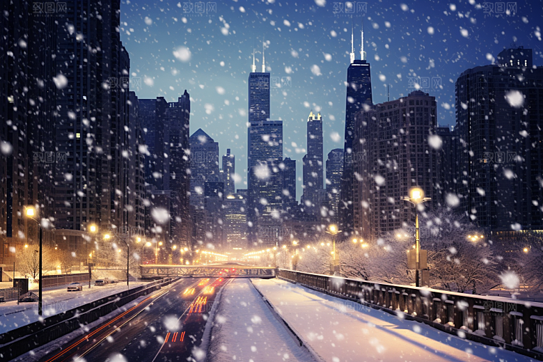 城市雪景城市街道静谧原画