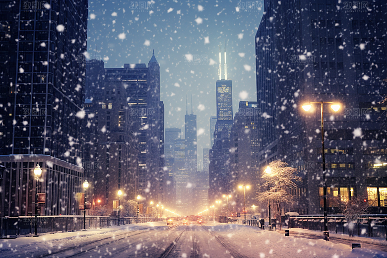 城市雪景城市街道安静原画