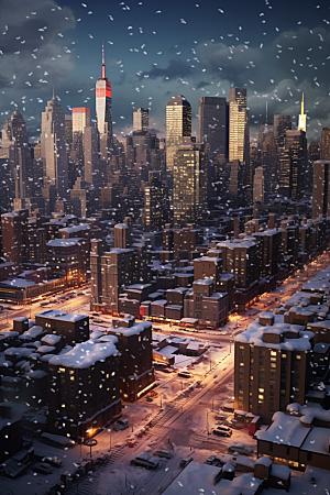 城市雪景建筑下雪的都市原画