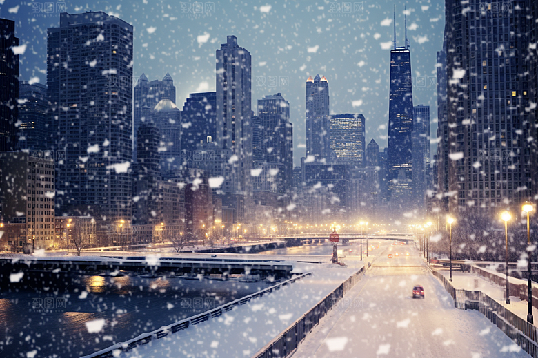 城市雪景雪夜高清原画