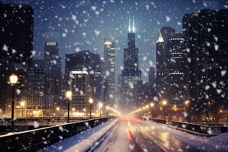 城市雪景雪夜高清原画