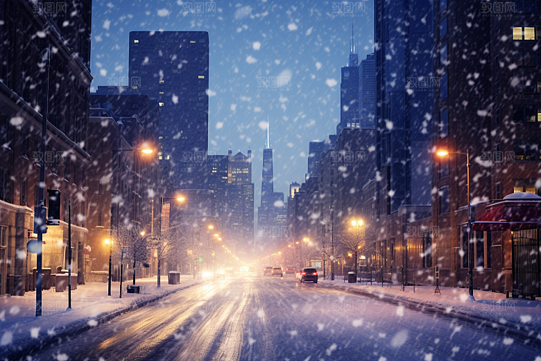 城市雪景城市街道静谧原画