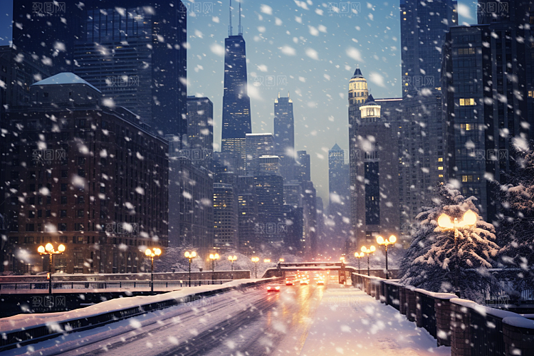 城市雪景静谧下雪的都市原画