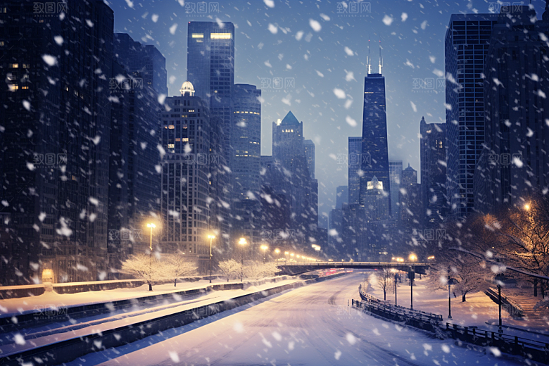 城市雪景高清静谧原画