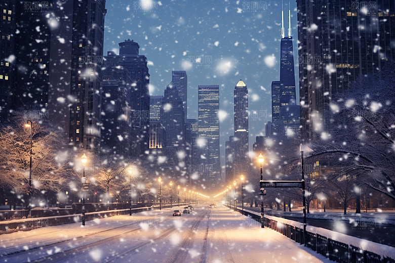 城市雪景静谧下雪的都市原画