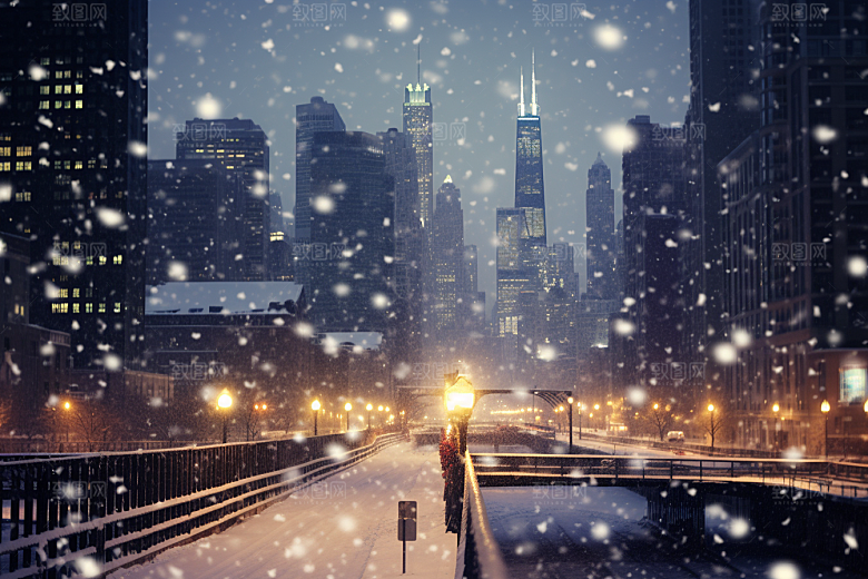 城市雪景建筑城市街道原画