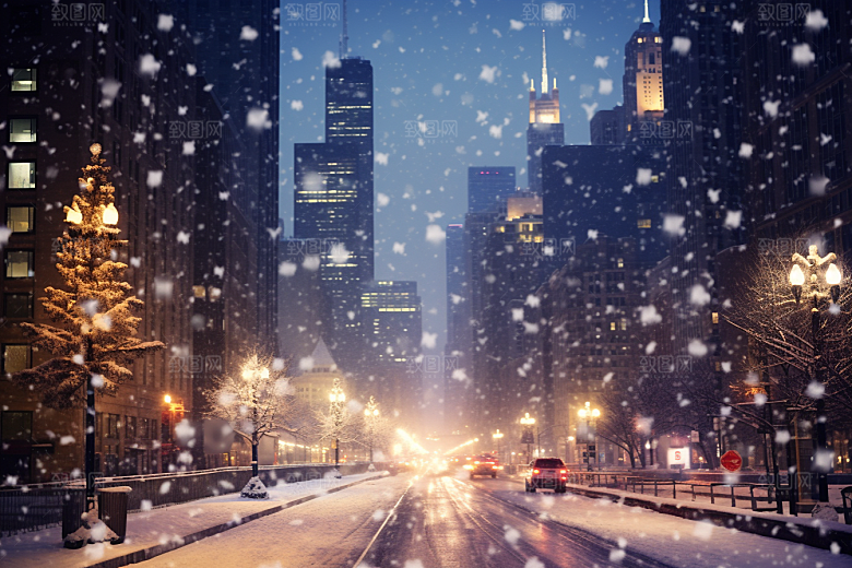 城市雪景高清下雪的都市原画