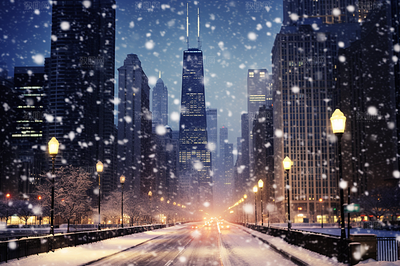 城市雪景下雪的都市雪夜原画