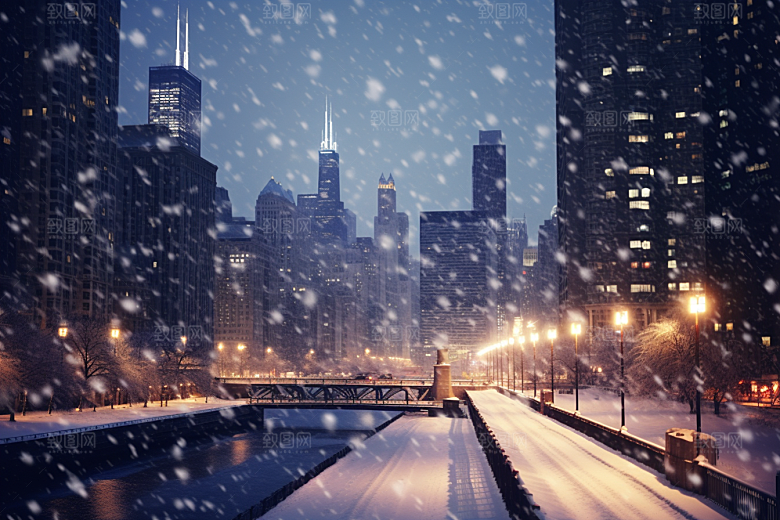城市雪景雪夜下雪的都市原画