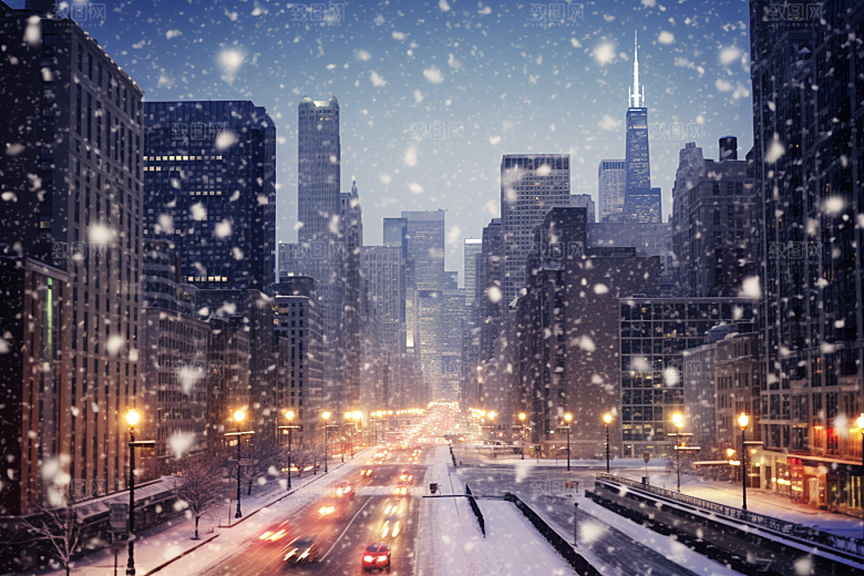 城市雪景雪夜下雪的都市原画