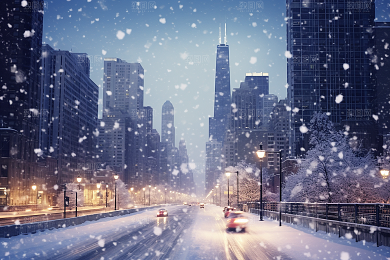 城市雪景下雪的都市建筑原画