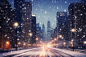 城市雪景静谧城市街道原画