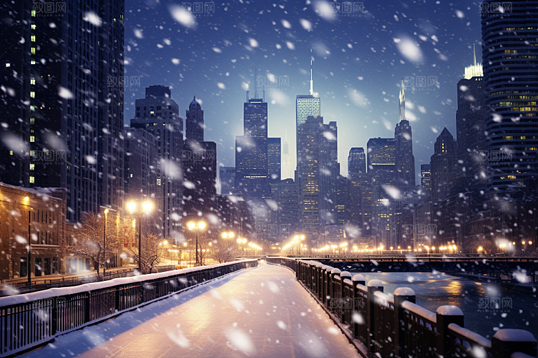城市雪景高清建筑原画