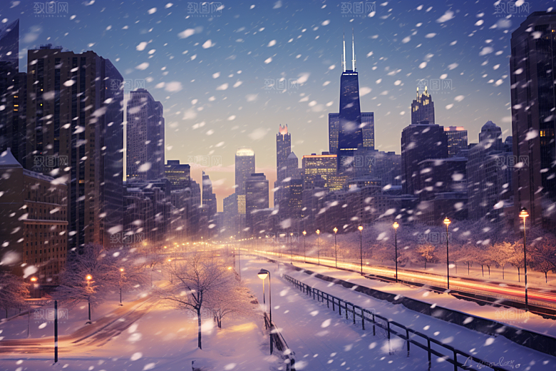 城市雪景静谧安静原画
