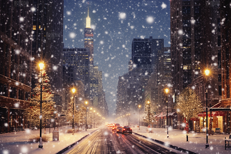 城市雪景建筑雪夜原画