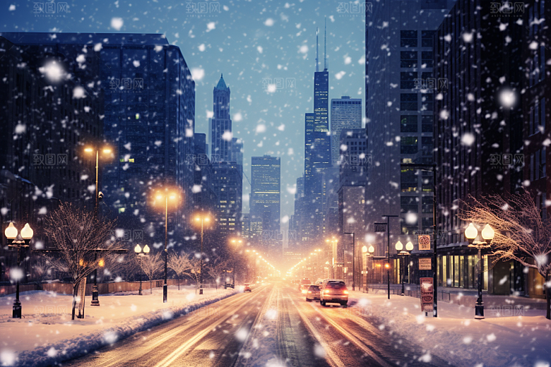 城市雪景安静雪夜原画
