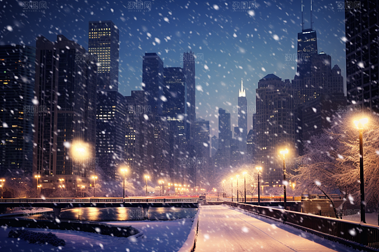 城市雪景下雪的都市静谧原画