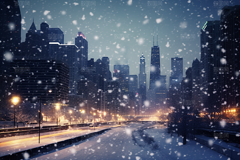城市雪景高清城市街道原画